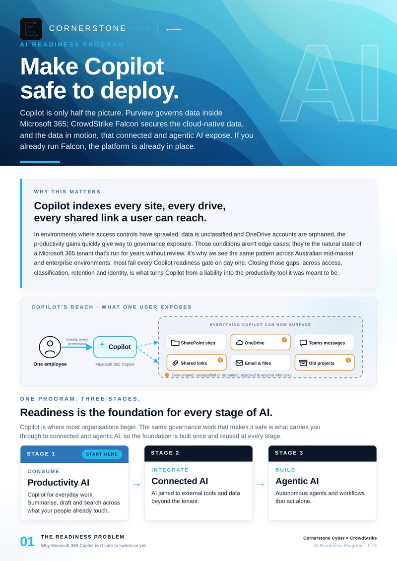 AI readiness brochure cover, Cornerstone Cyber with CrowdStrike