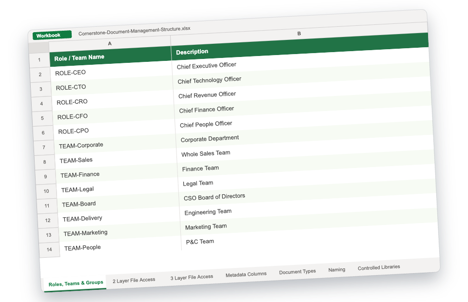 Preview of the Document structure workbook